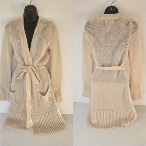 Essentiel Antwerp Mohair Wool Knit Long Cardigan Duster M Ecru Belt Coastal - Picture 1 of 10